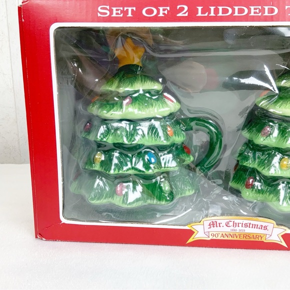 Mr Christmas 2 Lidded Tree Mugs 16 Oz Ceramic Hand Painted 90th Anniversary - Picture 9 of 9